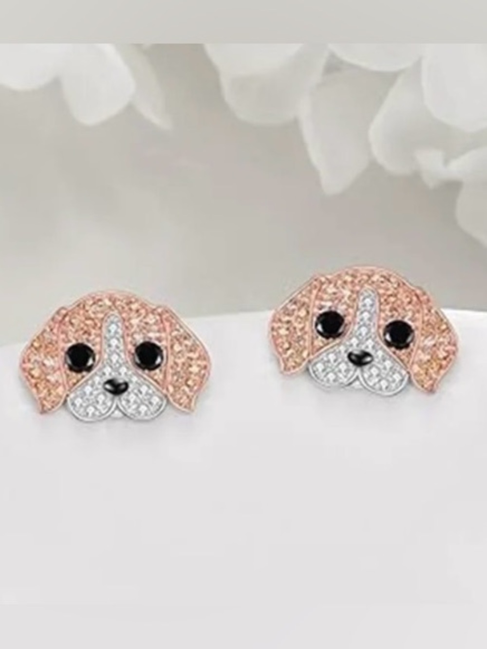 ✨ Sparkle Like a Good Girl! ✨ Rose Gold and White Beagle 18K Plated Studs